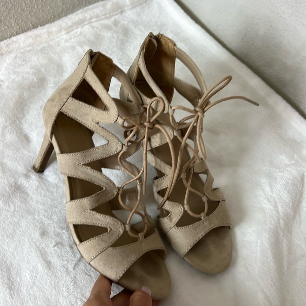 Fergalicious by Fergie Booties Spike Heel Peep Toe Sandals Women's Size 9